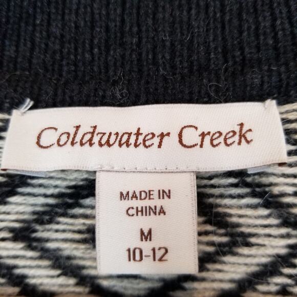 Coldwater Creek Women's Single Button Wool Blend Long Cardigan Black Tan Medium - Picture 3 of 6